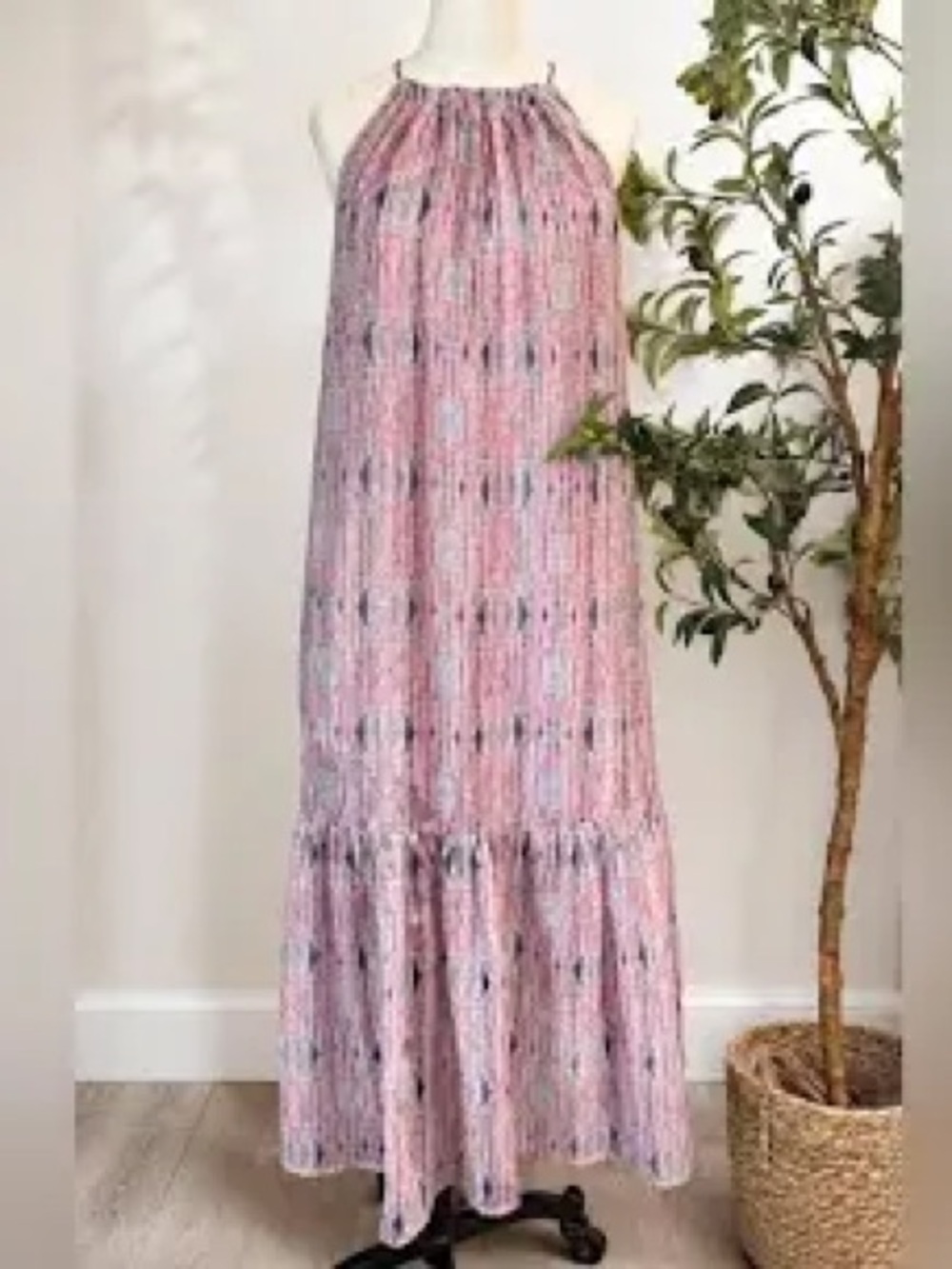 Cost Plus World Market Pink Halter-Style Printed Maxi Dress